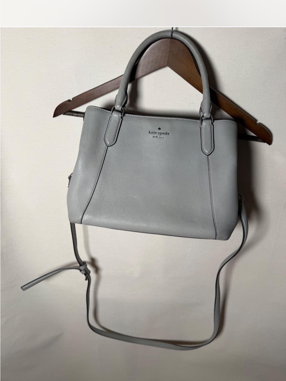kate spade Light Grey Leather Satchel with Crossbody Strap